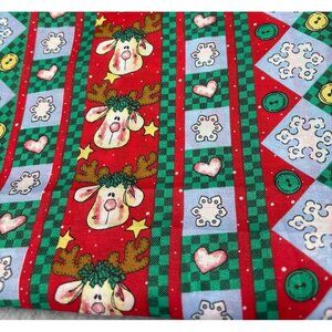 Whimsical Christmas Reindeer Hearts Cotton Fabric 1/2 yard x 58" Craft Quilting
